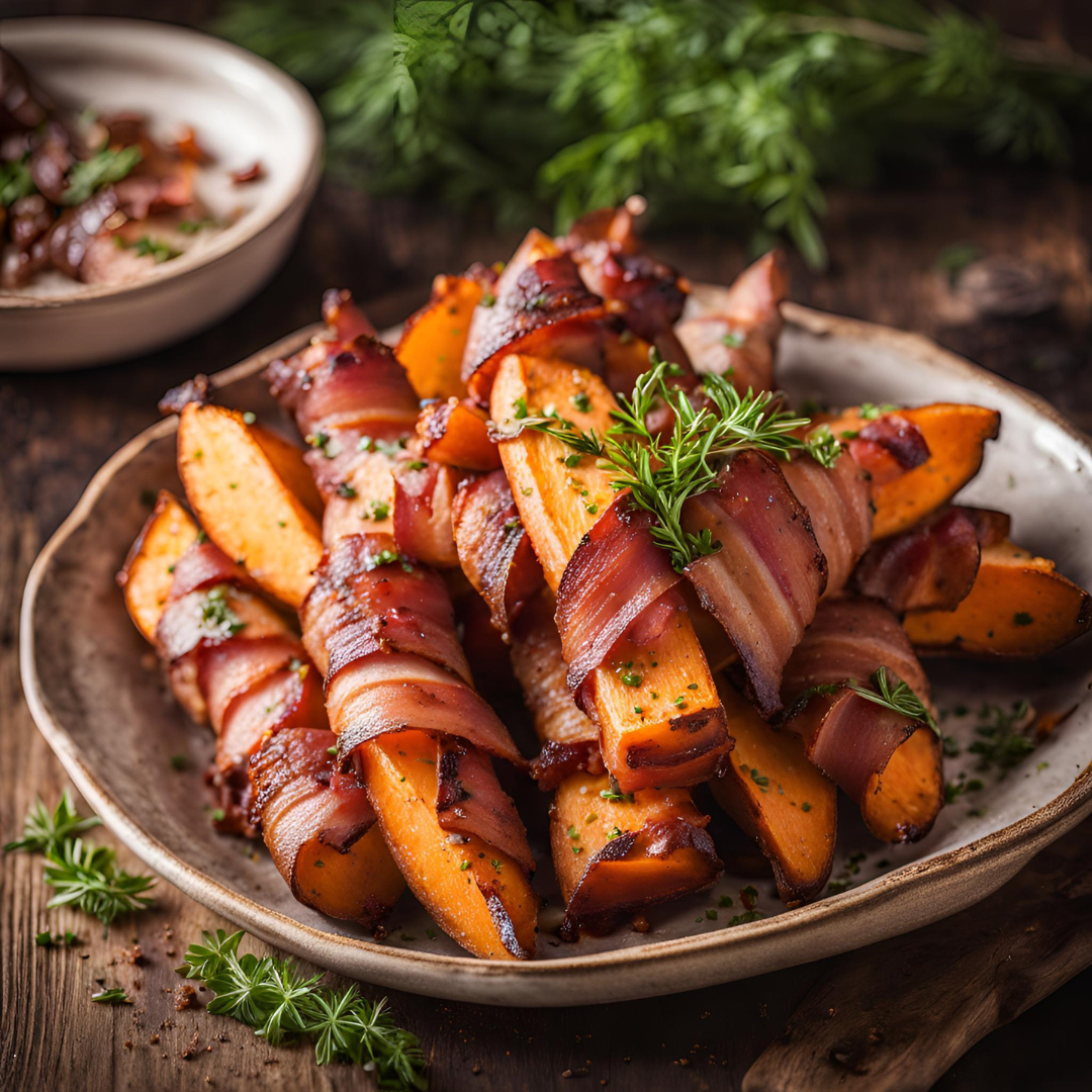 Image of Paleo Bacon-Wrapped Sweet Potato Wedges with Avocado Aioli